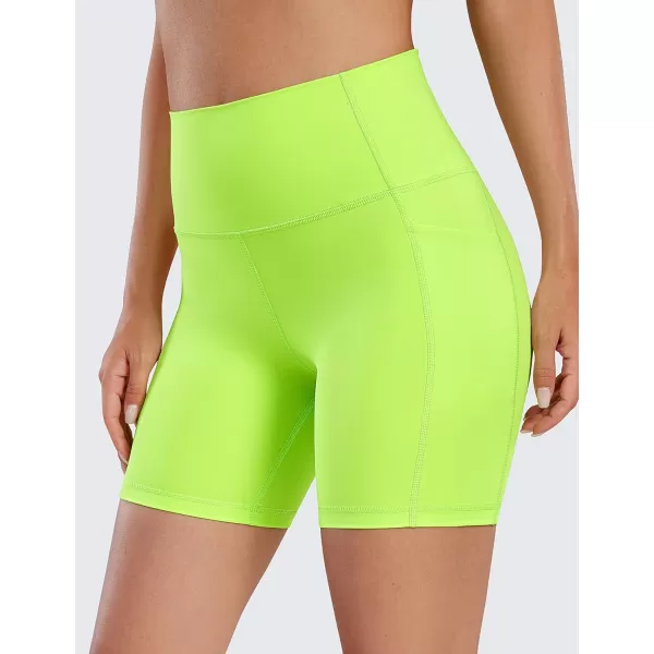 CRZ YOGA Womens Naked Feeling Biker Shorts  4 5 6 8 10 High Waisted Yoga Gym Spandex Shorts Side Pockets6 inches Neonelectronic Fluorescent