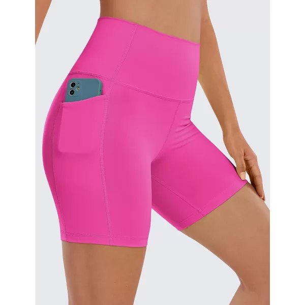 CRZ YOGA Womens Naked Feeling Biker Shorts  4 5 6 8 10 High Waisted Yoga Gym Spandex Shorts Side Pockets6 inches Neonlight Purple