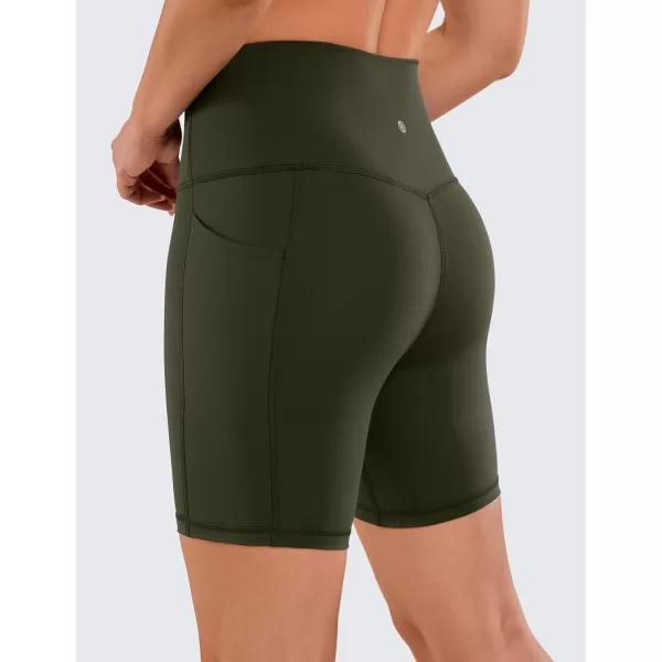 CRZ YOGA Womens Naked Feeling Biker Shorts  4 5 6 8 10 High Waisted Yoga Gym Spandex Shorts Side Pockets6 inches Olive Green