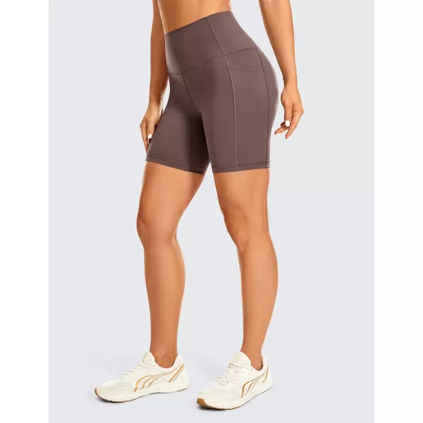 CRZ YOGA Womens Naked Feeling Biker Shorts  4 5 6 8 10 High Waisted Yoga Gym Spandex Shorts Side Pockets6 inches Purple Taupe