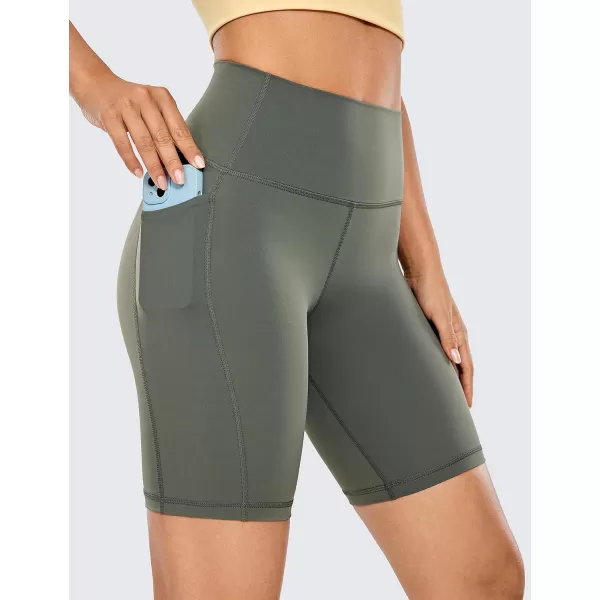 CRZ YOGA Womens Naked Feeling Biker Shorts  4 5 6 8 10 High Waisted Yoga Gym Spandex Shorts Side Pockets8 inches Grey Sage