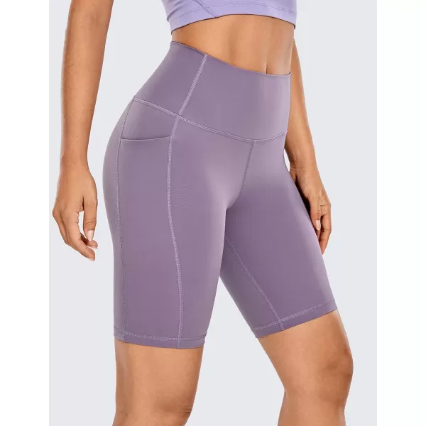 CRZ YOGA Womens Naked Feeling Biker Shorts  4 5 6 8 10 High Waisted Yoga Gym Spandex Shorts Side Pockets8 inches Matt Purple
