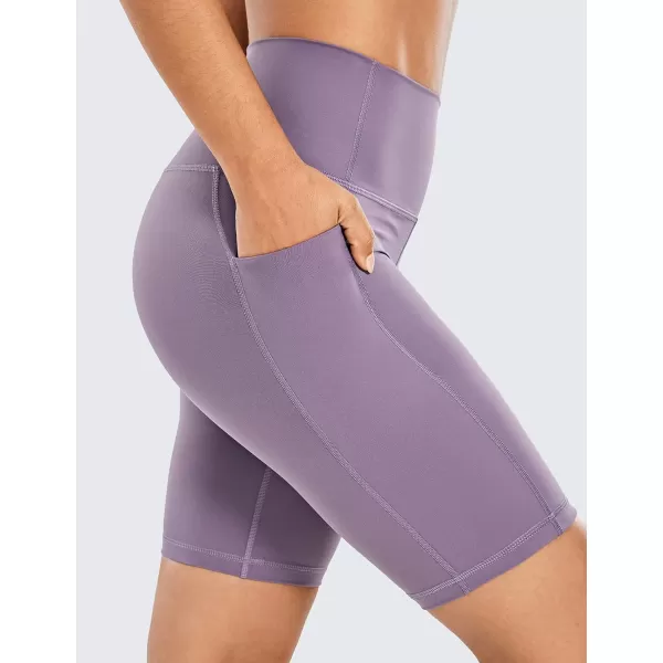 CRZ YOGA Womens Naked Feeling Biker Shorts  4 5 6 8 10 High Waisted Yoga Gym Spandex Shorts Side Pockets8 inches Matt Purple