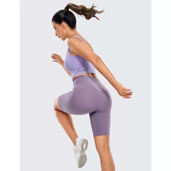 CRZ YOGA Womens Naked Feeling Biker Shorts  4 5 6 8 10 High Waisted Yoga Gym Spandex Shorts Side Pockets8 inches Matt Purple