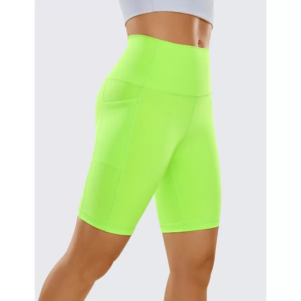 CRZ YOGA Womens Naked Feeling Biker Shorts  4 5 6 8 10 High Waisted Yoga Gym Spandex Shorts Side Pockets8 inches Neonelectronic Fluorescent