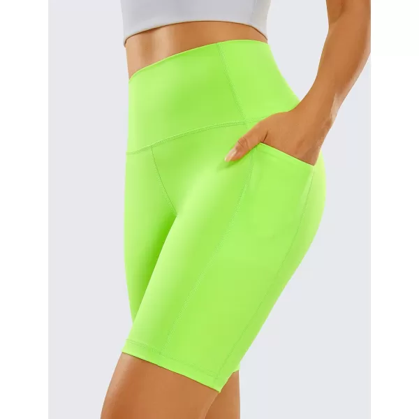 CRZ YOGA Womens Naked Feeling Biker Shorts  4 5 6 8 10 High Waisted Yoga Gym Spandex Shorts Side Pockets8 inches Neonelectronic Fluorescent