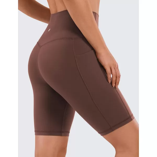 CRZ YOGA Womens Naked Feeling Biker Shorts  4 5 6 8 10 High Waisted Yoga Gym Spandex Shorts Side Pockets8 inches Taupe