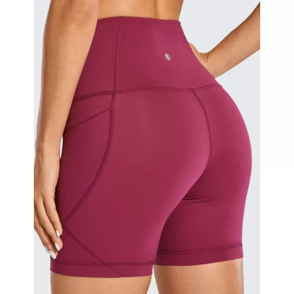 CRZ YOGA Womens Naked Feeling Biker Shorts  5 Inches High Waisted Gym Running Compression Spandex Shorts Side PocketsHazy Purple