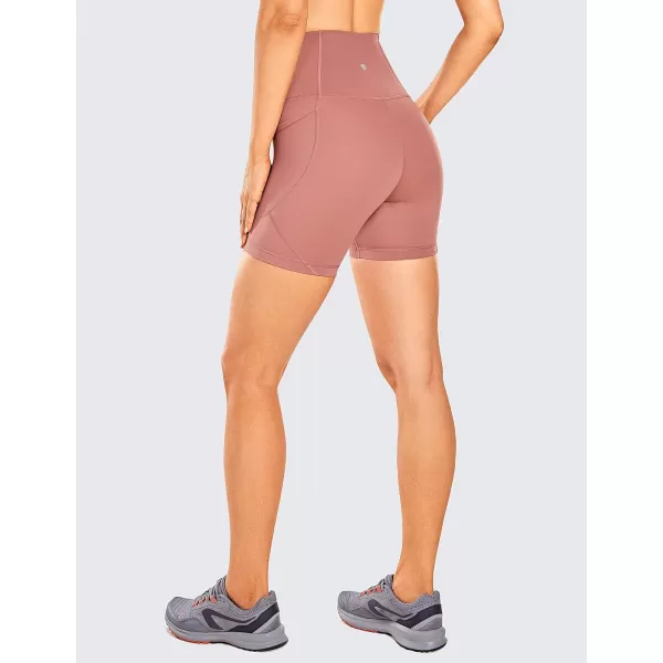 CRZ YOGA Womens Naked Feeling Biker Shorts  5 Inches High Waisted Gym Running Compression Spandex Shorts Side PocketsLight Reddish Brown