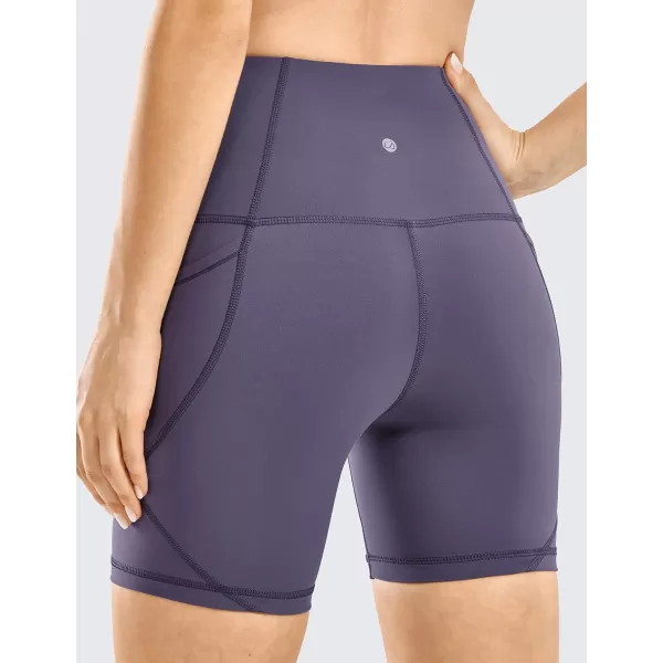 CRZ YOGA Womens Naked Feeling Biker Shorts  5 Inches High Waisted Gym Running Compression Spandex Shorts Side PocketsMoon Violet