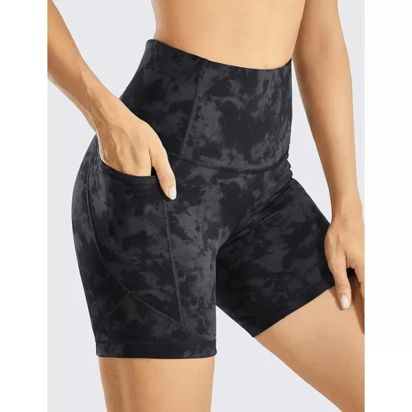 CRZ YOGA Womens Naked Feeling Biker Shorts  5 Inches High Waisted Gym Running Compression Spandex Shorts Side PocketsTie Dye Smoke Ink