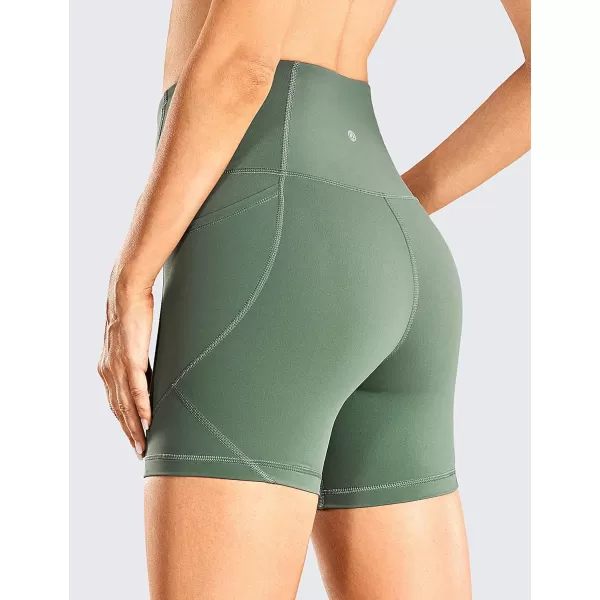 CRZ YOGA Womens Naked Feeling Biker Shorts  5 Inches High Waisted Gym Running Compression Spandex Shorts Side PocketsVibrant Green