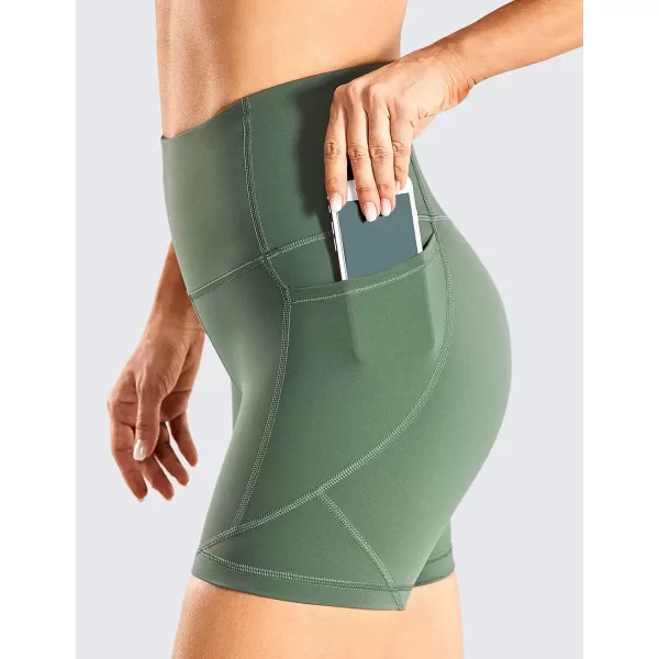 CRZ YOGA Womens Naked Feeling Biker Shorts  5 Inches High Waisted Gym Running Compression Spandex Shorts Side PocketsVibrant Green