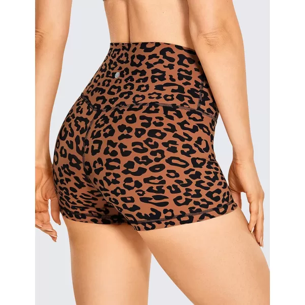 CRZ YOGA Womens Naked Feeling Biker Shorts 3 4 6 8 10  High Waisted Yoga Workout Gym Running Shorts Spandex3 inches Orange Yellow Leopard Print