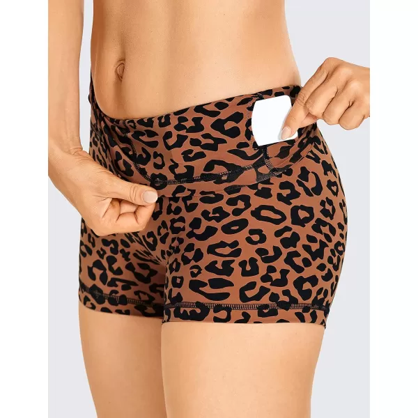 CRZ YOGA Womens Naked Feeling Biker Shorts 3 4 6 8 10  High Waisted Yoga Workout Gym Running Shorts Spandex3 inches Orange Yellow Leopard Print