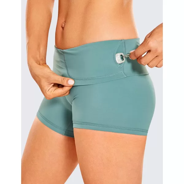 CRZ YOGA Womens Naked Feeling Biker Shorts 3 4 6 8 10  High Waisted Yoga Workout Gym Running Shorts Spandex4 inches Grey Feather Green