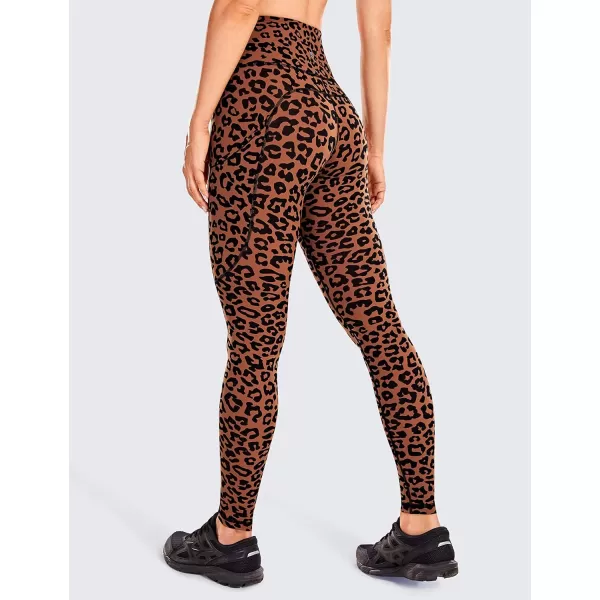 CRZ YOGA Womens Naked Feeling Light Running Leggings 28 Inches  High Waisted Compression Workout Pants with PocketsOrange Yellow Leopard Print