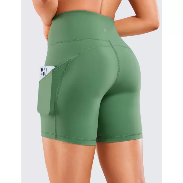 CRZ YOGA Womens Naked Feeling Light Running Shorts 6 Inches  High Waisted Gym Biker Compression Shorts with Pockets6 inches Basil Green