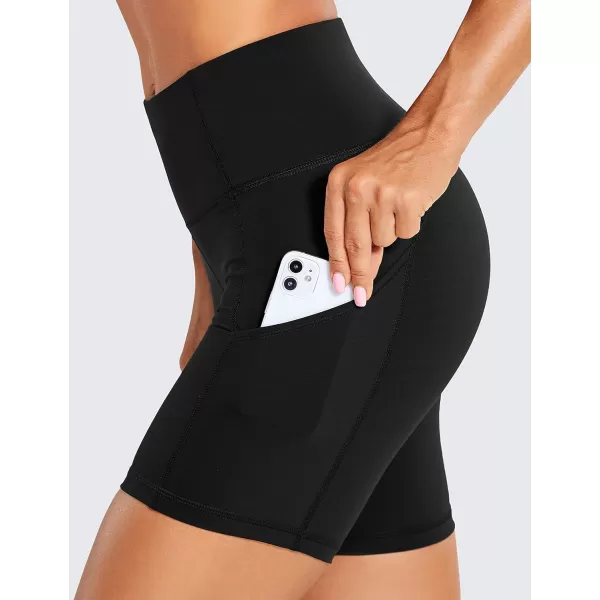 CRZ YOGA Womens Naked Feeling Light Running Shorts 6 Inches  High Waisted Gym Biker Compression Shorts with Pockets6 inches Black