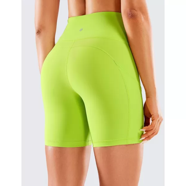 CRZ YOGA Womens Naked Feeling Light Running Shorts 6 Inches  High Waisted Gym Biker Compression Shorts with Pockets6 inches Chartreuse