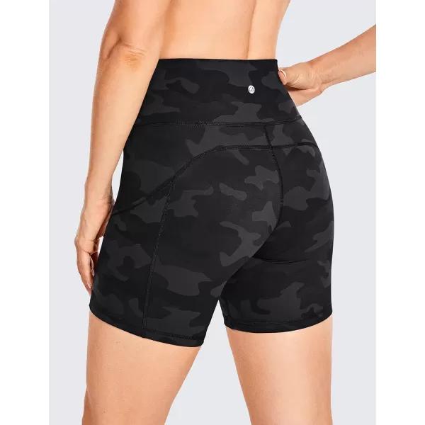 CRZ YOGA Womens Naked Feeling Light Running Shorts 6 Inches  High Waisted Gym Biker Compression Shorts with Pockets6 inches Dark Grey Camouflage