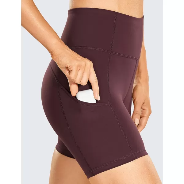 CRZ YOGA Womens Naked Feeling Light Running Shorts 6 Inches  High Waisted Gym Biker Compression Shorts with Pockets6 inches Dark Russet