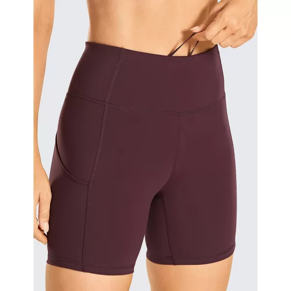 CRZ YOGA Womens Naked Feeling Light Running Shorts 6 Inches  High Waisted Gym Biker Compression Shorts with Pockets6 inches Dark Russet