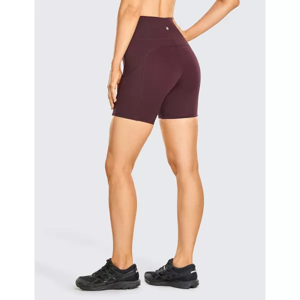 CRZ YOGA Womens Naked Feeling Light Running Shorts 6 Inches  High Waisted Gym Biker Compression Shorts with Pockets6 inches Dark Russet