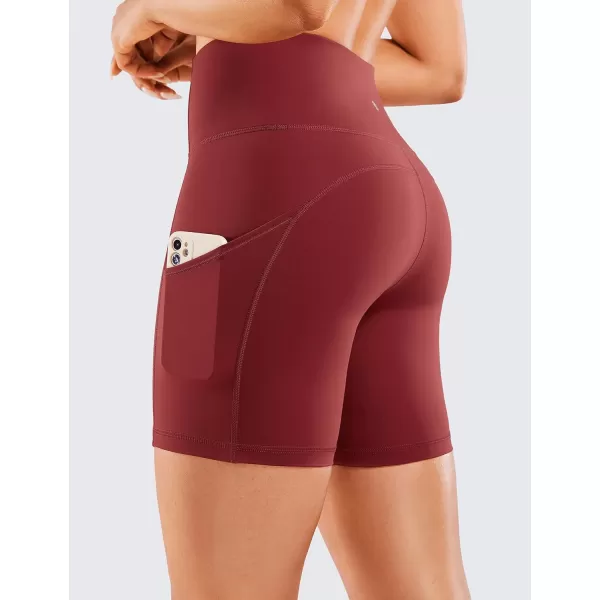 CRZ YOGA Womens Naked Feeling Light Running Shorts 6 Inches  High Waisted Gym Biker Compression Shorts with Pockets6 inches Deep Wine