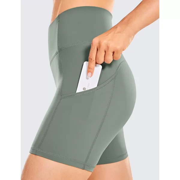 CRZ YOGA Womens Naked Feeling Light Running Shorts 6 Inches  High Waisted Gym Biker Compression Shorts with Pockets6 inches Grey Sage