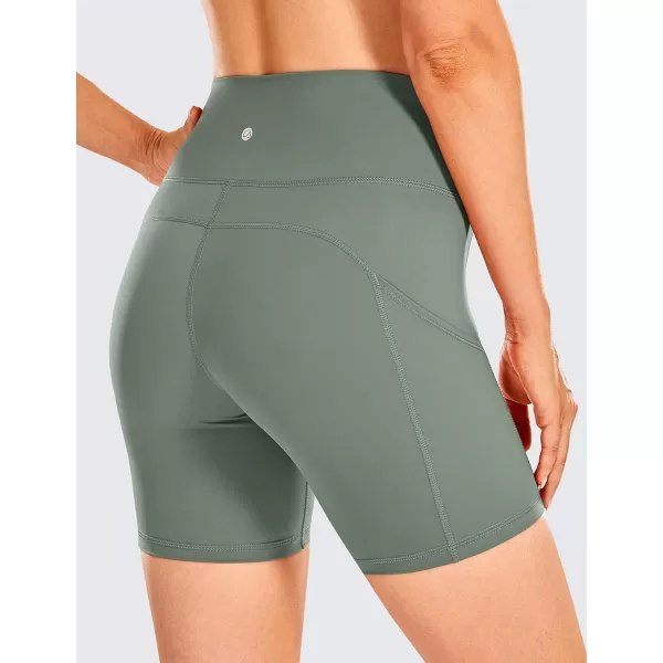 CRZ YOGA Womens Naked Feeling Light Running Shorts 6 Inches  High Waisted Gym Biker Compression Shorts with Pockets6 inches Grey Sage