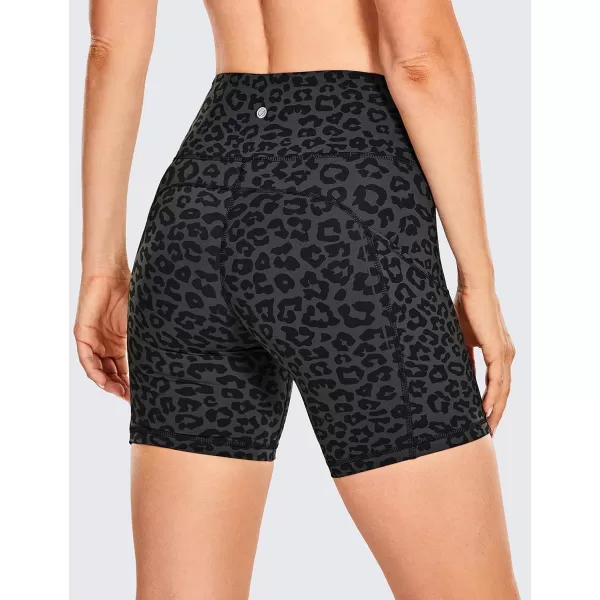 CRZ YOGA Womens Naked Feeling Light Running Shorts 6 Inches  High Waisted Gym Biker Compression Shorts with Pockets6 inches Leopard Printed 1