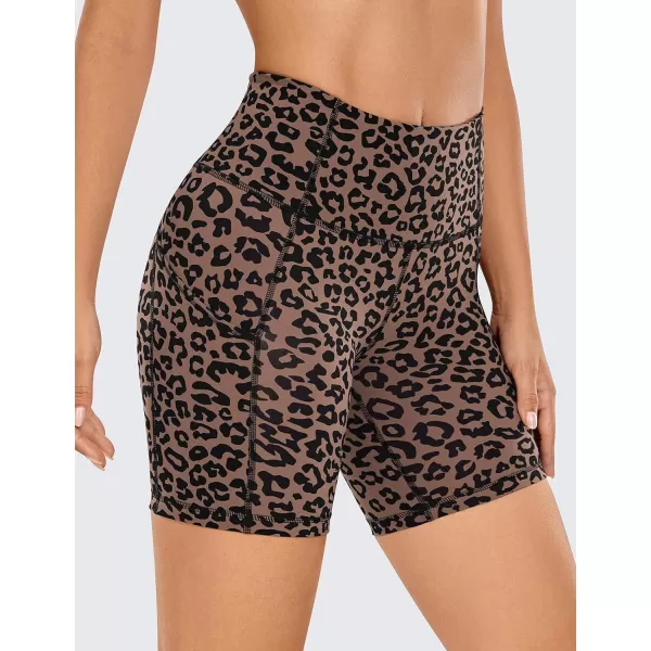 CRZ YOGA Womens Naked Feeling Light Running Shorts 6 Inches  High Waisted Gym Biker Compression Shorts with Pockets6 inches Leopardprint 2