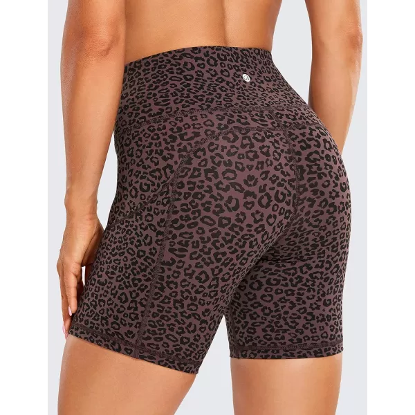 CRZ YOGA Womens Naked Feeling Light Running Shorts 6 Inches  High Waisted Gym Biker Compression Shorts with Pockets6 inches Leopardprint 4