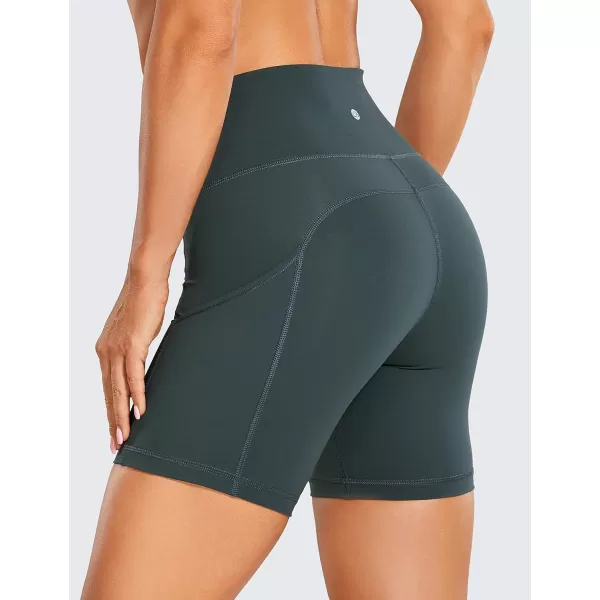 CRZ YOGA Womens Naked Feeling Light Running Shorts 6 Inches  High Waisted Gym Biker Compression Shorts with Pockets6 inches Melanite