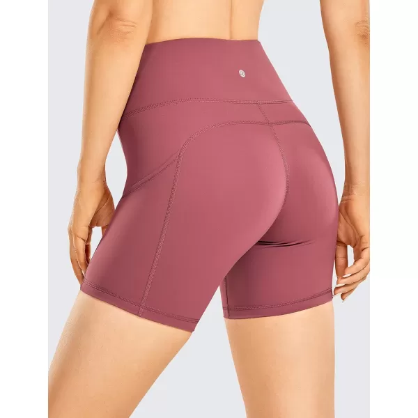 CRZ YOGA Womens Naked Feeling Light Running Shorts 6 Inches  High Waisted Gym Biker Compression Shorts with Pockets6 inches Misty Merlot