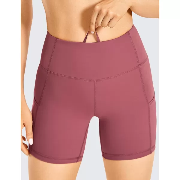 CRZ YOGA Womens Naked Feeling Light Running Shorts 6 Inches  High Waisted Gym Biker Compression Shorts with Pockets6 inches Misty Merlot