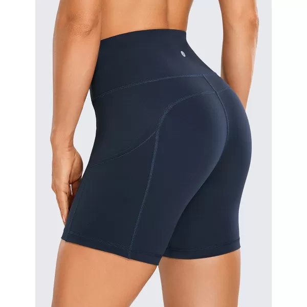 CRZ YOGA Womens Naked Feeling Light Running Shorts 6 Inches  High Waisted Gym Biker Compression Shorts with Pockets6 inches Navy