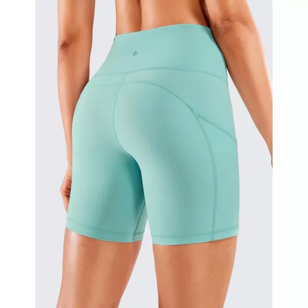 CRZ YOGA Womens Naked Feeling Light Running Shorts 6 Inches  High Waisted Gym Biker Compression Shorts with Pockets6 inches Oasis