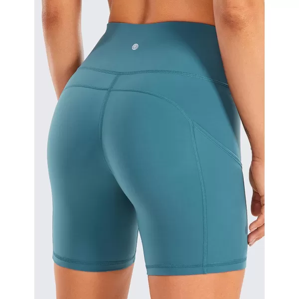 CRZ YOGA Womens Naked Feeling Light Running Shorts 6 Inches  High Waisted Gym Biker Compression Shorts with Pockets6 inches Petrol Blue