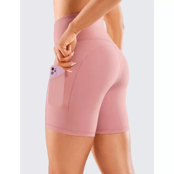 CRZ YOGA Womens Naked Feeling Light Running Shorts 6 Inches  High Waisted Gym Biker Compression Shorts with Pockets6 inches Pink Puff