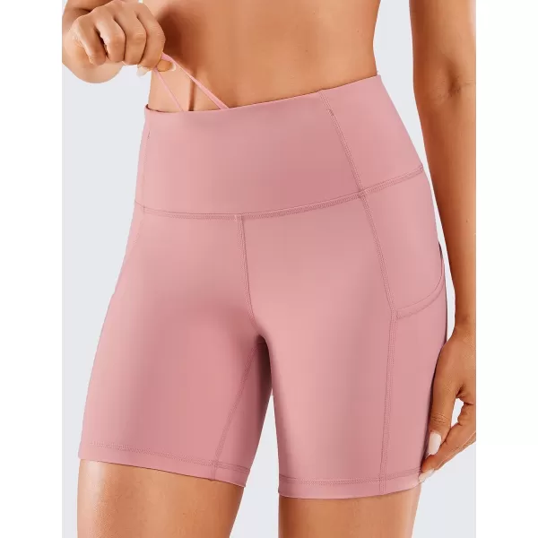 CRZ YOGA Womens Naked Feeling Light Running Shorts 6 Inches  High Waisted Gym Biker Compression Shorts with Pockets6 inches Pink Puff