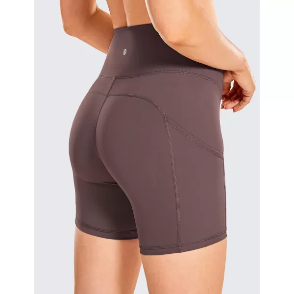 CRZ YOGA Womens Naked Feeling Light Running Shorts 6 Inches  High Waisted Gym Biker Compression Shorts with Pockets6 inches Purple Taupe