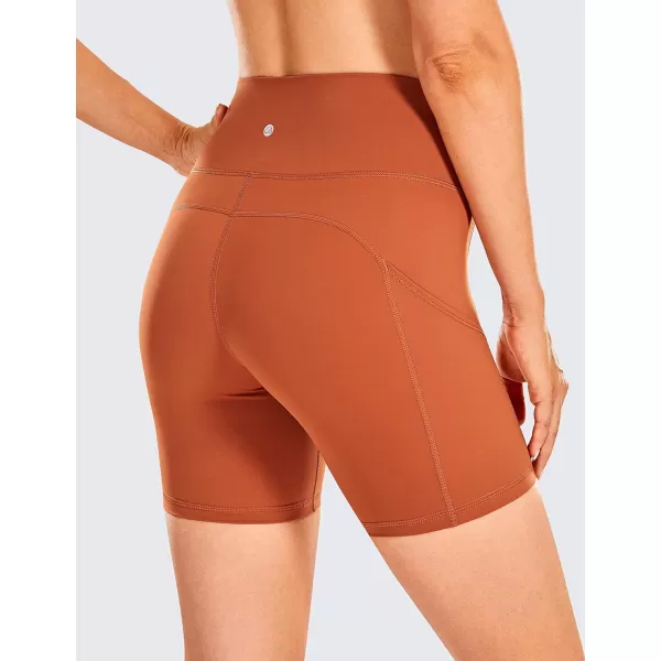 CRZ YOGA Womens Naked Feeling Light Running Shorts 6 Inches  High Waisted Gym Biker Compression Shorts with Pockets6 inches Sandstone