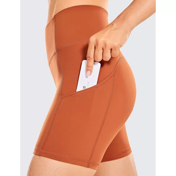 CRZ YOGA Womens Naked Feeling Light Running Shorts 6 Inches  High Waisted Gym Biker Compression Shorts with Pockets6 inches Sandstone