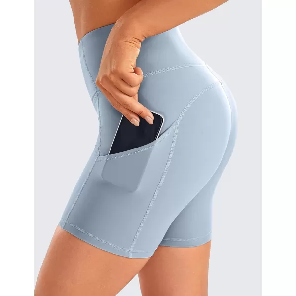 CRZ YOGA Womens Naked Feeling Light Running Shorts 6 Inches  High Waisted Gym Biker Compression Shorts with Pockets6 inches The Breeze Blue