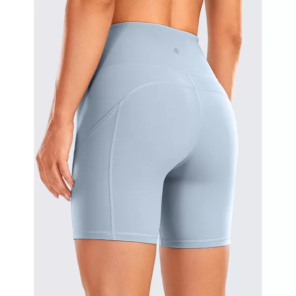 CRZ YOGA Womens Naked Feeling Light Running Shorts 6 Inches  High Waisted Gym Biker Compression Shorts with Pockets6 inches The Breeze Blue