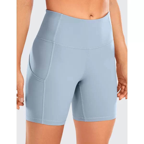 CRZ YOGA Womens Naked Feeling Light Running Shorts 6 Inches  High Waisted Gym Biker Compression Shorts with Pockets6 inches The Breeze Blue