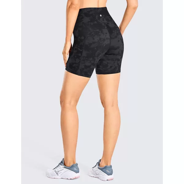 CRZ YOGA Womens Naked Feeling Light Running Shorts 6 Inches  High Waisted Gym Biker Compression Shorts with Pockets6 inches Tie Dye Smoke Ink