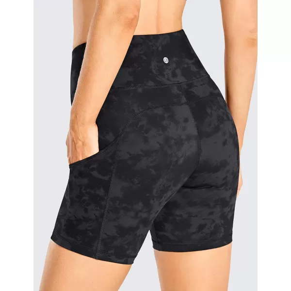 CRZ YOGA Womens Naked Feeling Light Running Shorts 6 Inches  High Waisted Gym Biker Compression Shorts with Pockets6 inches Tie Dye Smoke Ink